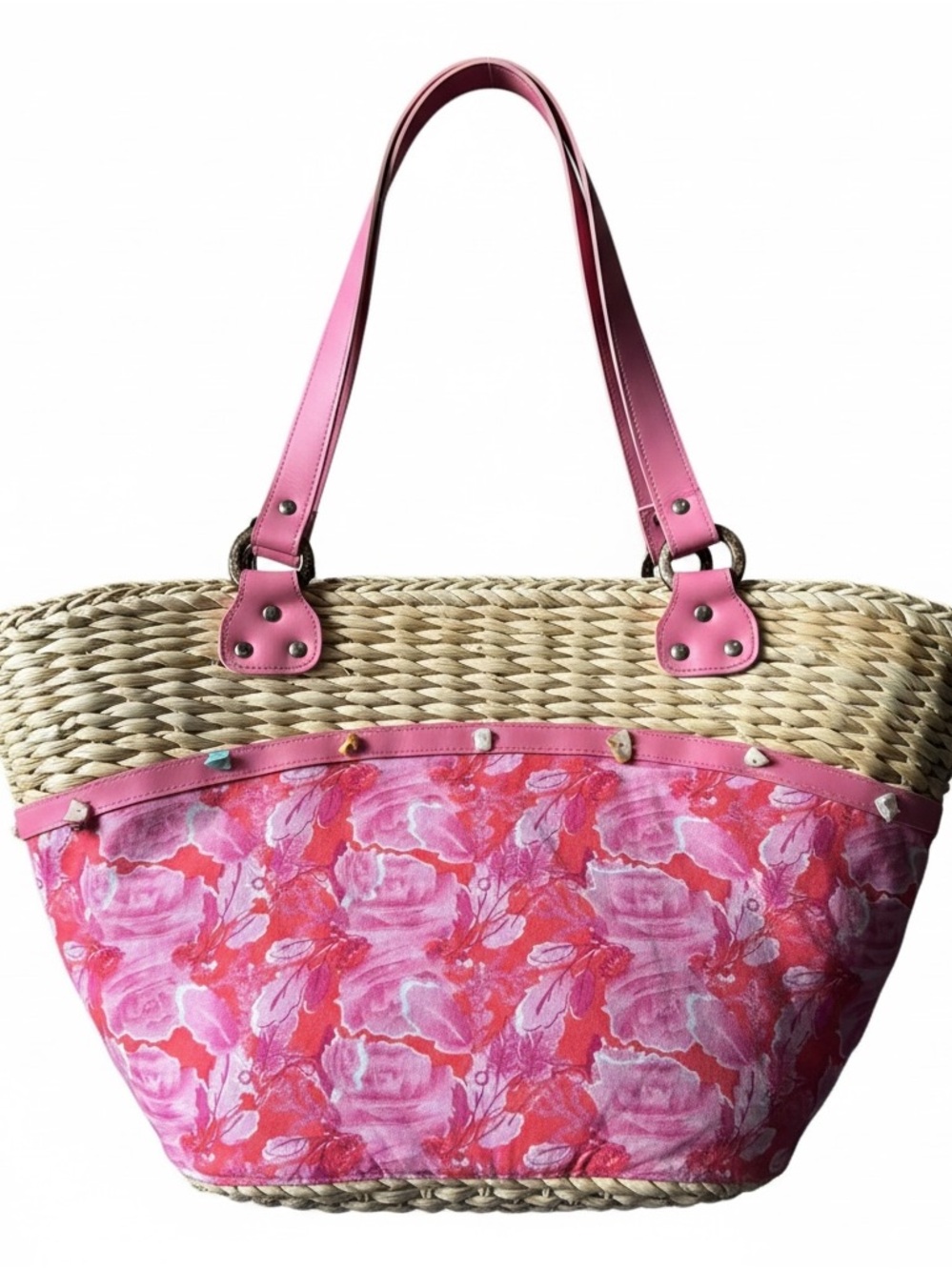 Tinsley Blake Pink Floral Straw Tote NWT